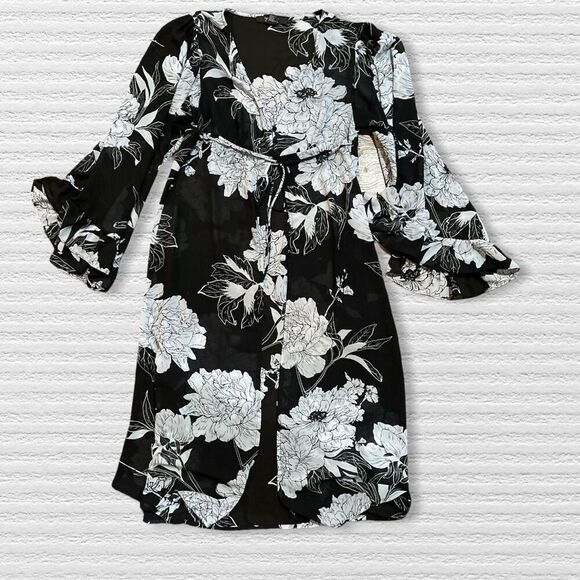 Forever 21 - 3/4 Sleeve Open Front Long Dress- Size S- Black and White - Picture 1 of 12